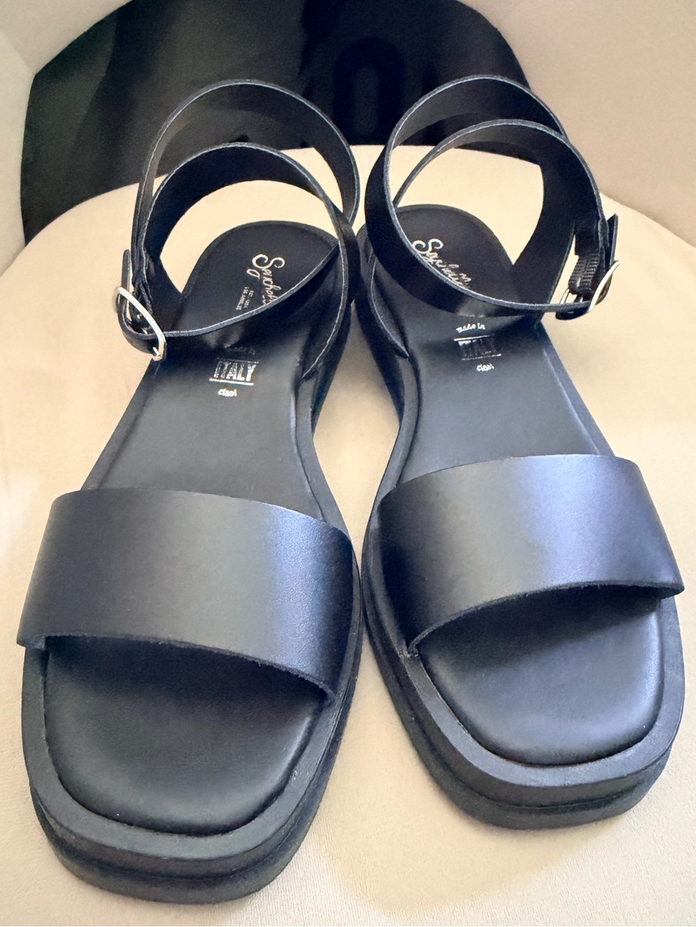 NIB Seychelles Note To Self Sandals Black Leather Ankle Strap Italy WMNS 9